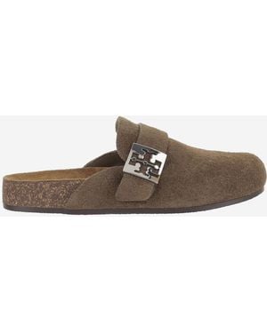 Tory Burch Suede Mules With Ankle Strap - Brown