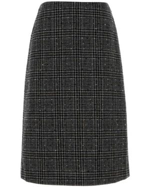 Fendi Embroidered Tweed High Rise Skirt - Black