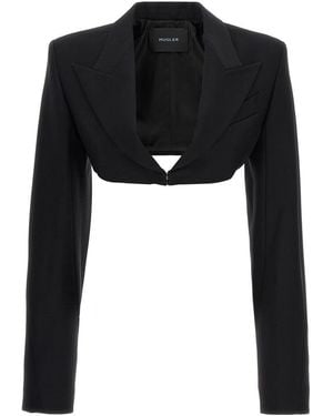 Mugler Cropped Jacket With Padded Shoulders Jackets - Black