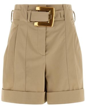 Balmain Anthem Buckle Shorts - Natural