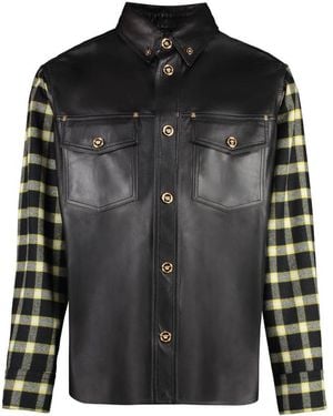Versace Sophisticated Leather Shirt With Embellished Details - Black