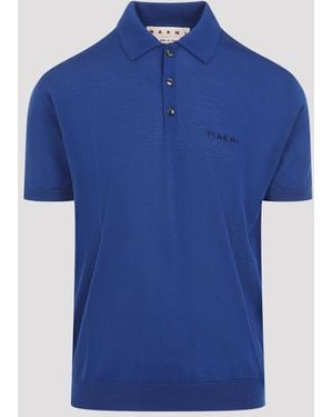 Marni Virgin Wool Embroidered Polo Shirt - Blue