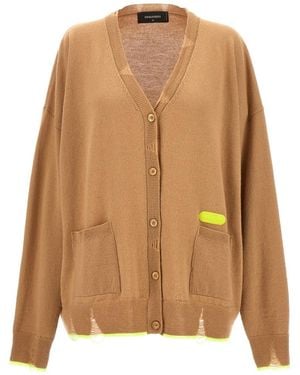 DSquared² Solid V Neck Cardigan - Brown
