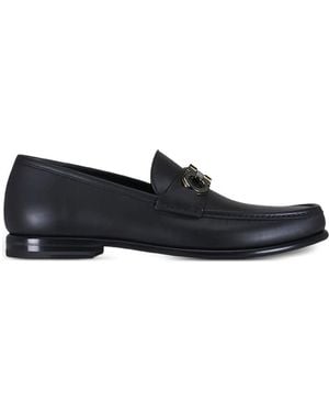 Ferragamo Solid Round Toe Loafers - Black