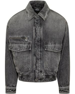 Versace Solid Shirt Collar Jacket - Grey