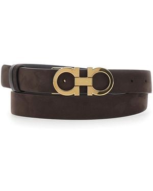 Ferragamo Dark Textured Reversible Belt - White