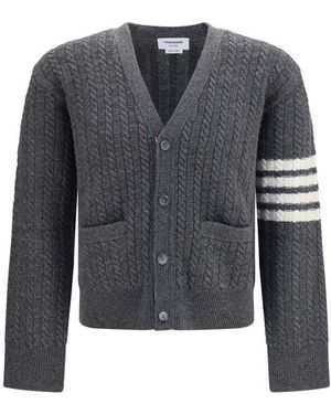 Thom Browne Knitted V Neck Cardigan - Grey