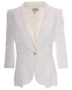 Elisabetta Franchi Solid Peaked Lapel Blazer - White