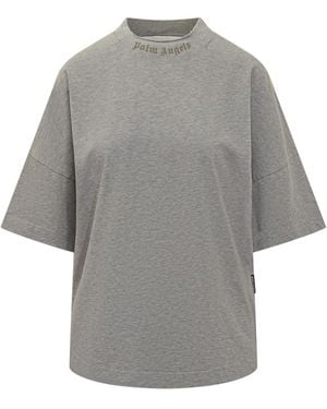 Palm Angels Logo Round Neck T-Shirt - Gray