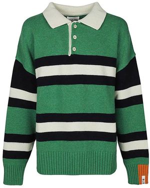 RIGHT FOR Wool Striped Long Sleeve Polo Shirt - Green