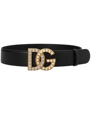 Dolce & Gabbana Embellished Buckle Belt - White