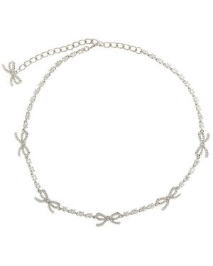 Self-Portrait Crystal Bow Necklace - Metallic