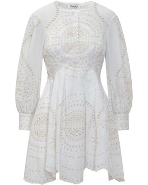 Rui Embroidered Round Neck Dress - White