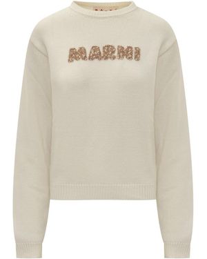 Marni Off Logo Crew Neck Sweater - White