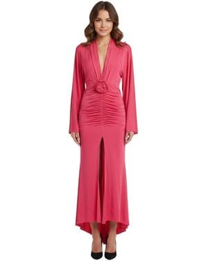 Blumarine Solid V Neck Maxi Dress - Red