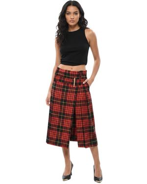 McQueen Checks Midi Skirt - Red