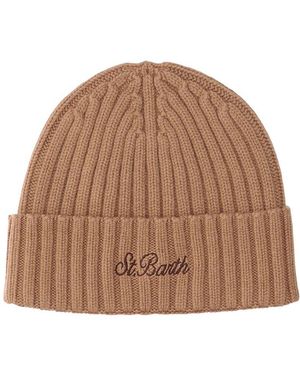 MC2 Saint Barth Logo Ribbed Beanie Hat - Brown