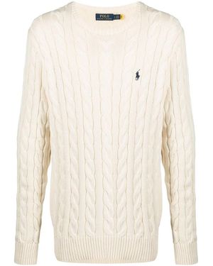 Polo Ralph Lauren V Neck Sweather With Logo - Natural