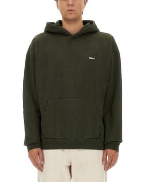 Obey Logo Hood Sweatshirts - Green