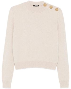 Balmain Eco-Wool Button Sweater - White