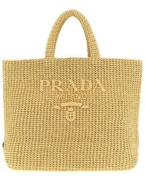Prada Natural Logo Large Tote - Metallic
