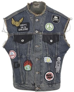 GALLERY DEPT. Patch Distressed Denim Vest - Gray