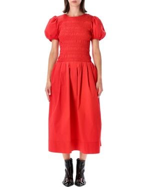 Ganni Round Neck Midi Dress - Red