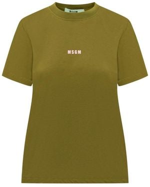 MSGM Cotton Crew-Neck T-Shirt With Logo - Green