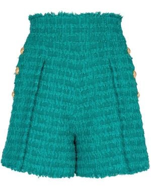 Balmain Button-Embossed Tweed Shorts - Green
