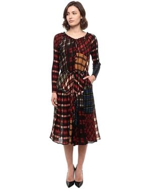 DSquared² Plaid Round Neck Midi Dress - Red