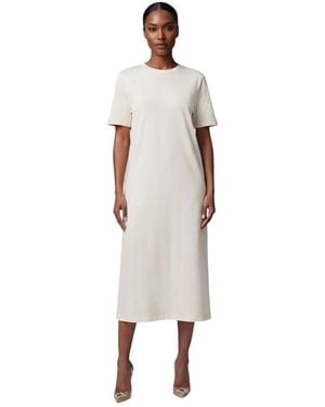 Woolrich Solid Crew Neck Midi Dress - White