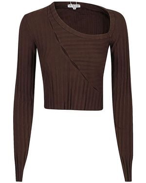 Cotton Citizen Asymmetrical Collar Crop Top - Brown