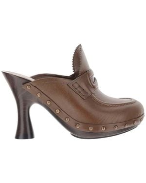 Burberry Leather Mules - Brown