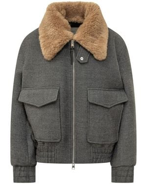 Ami Paris Shearling Collar Jacket - Gray
