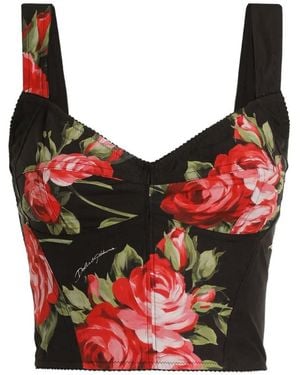 Dolce & Gabbana Multicolor Sweetheart Neck Top - Red