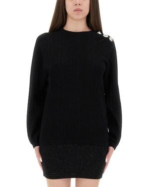 Balmain Textured Round Neck Sweater - Black