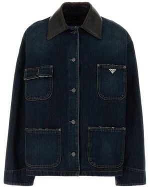 Prada Logo Shirt Collar Jacket - Blue