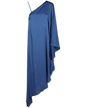 Silk95five Asymmetrical One-Shoulder Silk Dress - Blue