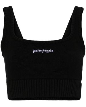 Palm Angels Cotton Knit Logo Tank Top - Black