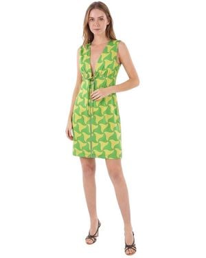 Bottega Veneta Printed V Neck Mini Dress - Green