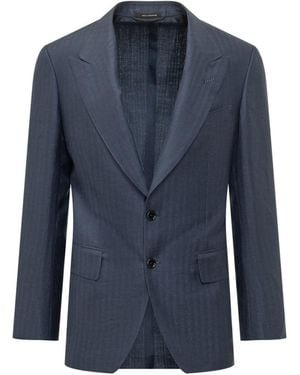 Tom Ford Solid Notched Lapel Jacket - Blue