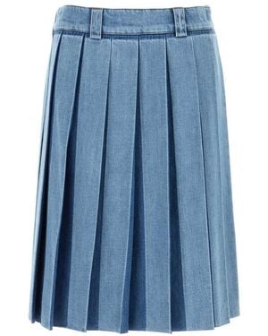 Miu Miu Light Denim Pleated Skirt - Blue