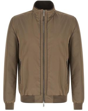 Moorer Solid Mandarin Collar Jacket - Brown