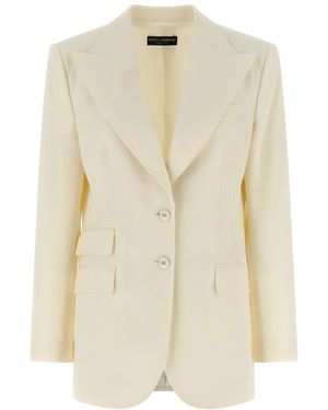 Dolce & Gabbana Solid Peaked Lapel Blazer - Natural