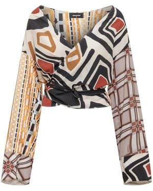DSquared² Printed V Neck Top - White