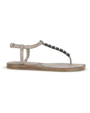 Brunello Cucinelli T-Strap Sandals - Natural