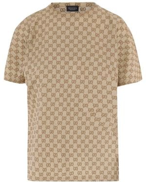 Gucci Logo Print Crew Neck T-Shirt - Natural