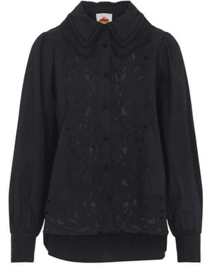FARM Rio Ebroidered Long Sleeve Cotton Shirt - Blue