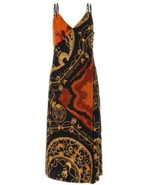 Marine Serre Printed Long Cocktail Silk Dress - Black
