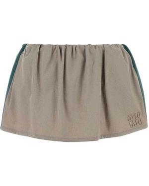 Miu Miu Khaki Logo Mini Skirt - Brown